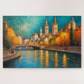 Modern Abstract Design Goud Sinaasappel Blauw Euro Legpuzzel (Horizontaal)