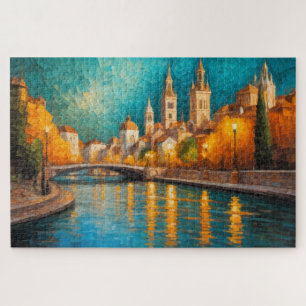 Modern Abstract Design Goud Sinaasappel Blauw Euro Legpuzzel
