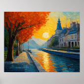 Modern Abstract Design Goud Sinaasappel Blauw Euro Poster (Voorkant)