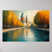 Modern Abstract Design Goud Sinaasappel Blauw Euro Poster (Voorkant)