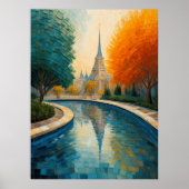 Modern Abstract Design Goud Sinaasappel Blauw Euro Poster (Voorkant)