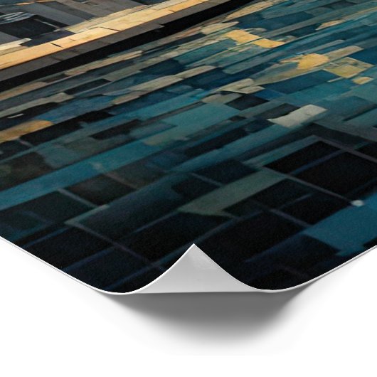 Modern Abstract Design Goud Sinaasappel Blauw Euro Poster (Hoek)