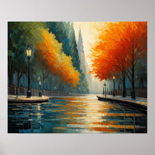 Modern Abstract Design Goud Sinaasappel Blauw Euro Poster (Voorkant)