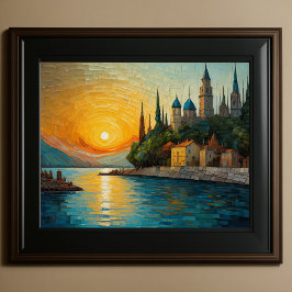 Modern Abstract Design Goud Sinaasappel Blauw Euro Poster