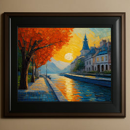 Modern Abstract Design Goud Sinaasappel Blauw Euro Poster