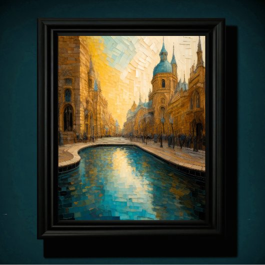 Modern Abstract Design Goudblauw Europees Poster