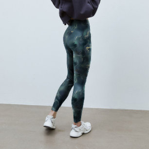 Modern Abstract Donkergroen Tie Dye Pattern Leggings
