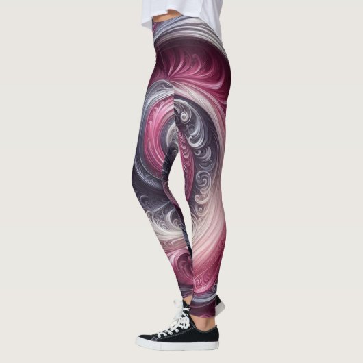 Modern Abstract Eenvoudig Draaiend Roze en Paarse Leggings (Links)