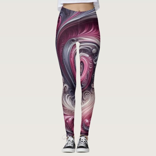 Modern Abstract Eenvoudig Draaiend Roze en Paarse Leggings (Voorkant)