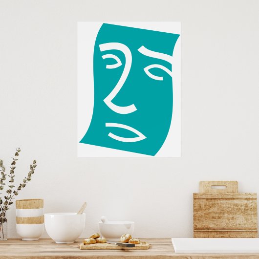 Modern Abstract Face Line Art Teal Poster (Keuken)