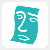 Modern Abstract Face Line Art Teal Vierkante Sticker (Voorkant)