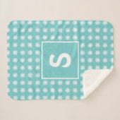 Modern Abstract Floral Pattern Monogrammed Aqua Sherpa Deken (Voorkant (horizontaal))