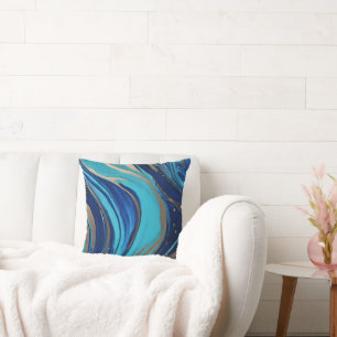 Modern Abstract-Flow Art-Blue en Gold- Kussen