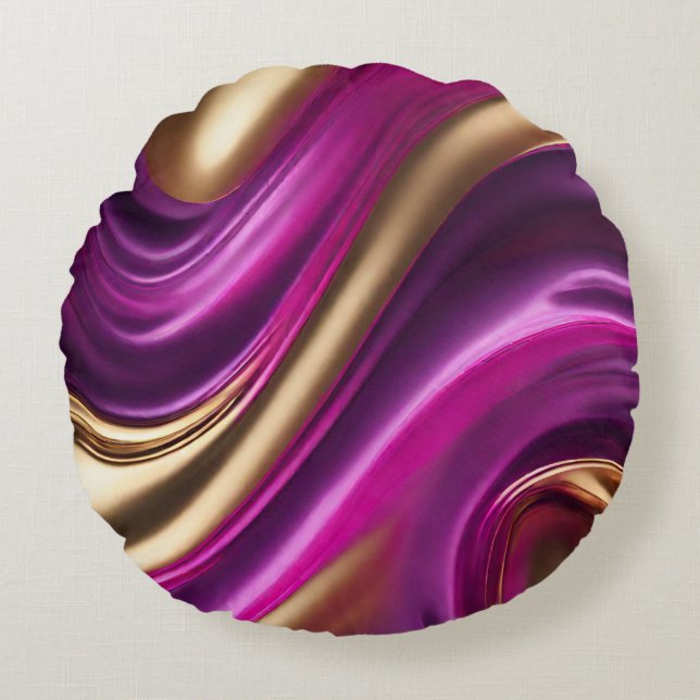 Modern Abstract-Flow Art-Paarse Roze en Goud- Rond Kussen (Voorkant)