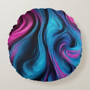 Modern Abstract-Fluid Art-Blue en Roze- Rond Kussen