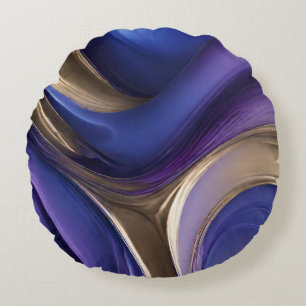 Modern Abstract-Fluid Art-Blue Paarse en Goud Rond Kussen