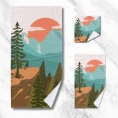 Modern Abstract Forest, Mountains, and Sunrise