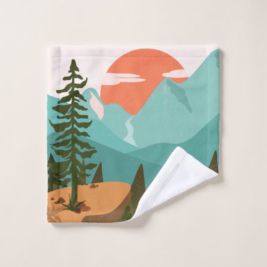 Modern Abstract Forest, Mountains, and Sunrise (Gant de toilette)