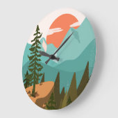 Modern Abstract Forest, Mountains, and Sunrise Grote Klok (Hoek)