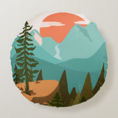 Modern Abstract Forest, Mountains, and Sunrise Rond Kussen (Voorkant)