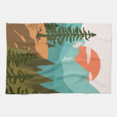 Modern Abstract Forest, Mountains, and Sunrise Theedoek (Horizontaal)