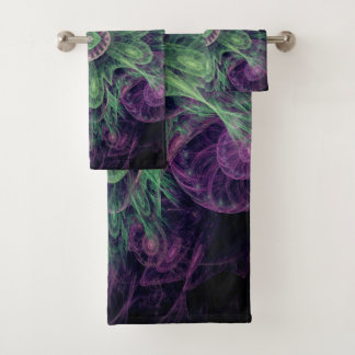 Modern Abstract fractaal Paars en groen ontwerp Bad Handdoek