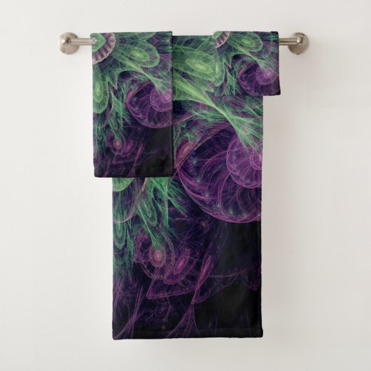 Modern Abstract fractaal Paars en groen ontwerp Bad Handdoek (Insitu)