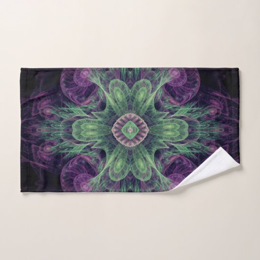 Modern Abstract fractaal Paars en groen ontwerp Bad Handdoek (Handdoek)