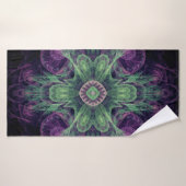 Modern Abstract fractaal Paars en groen ontwerp Badhanddoek (Badhanddoek)
