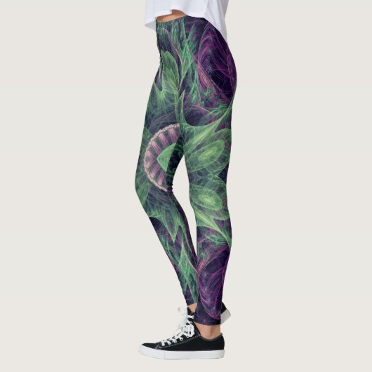 Modern Abstract fractaal Paars en groen ontwerp Leggings (Links)