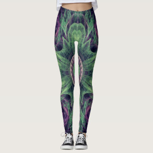 Modern Abstract fractaal Paars en groen ontwerp Leggings