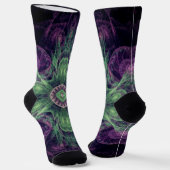 Modern Abstract fractaal Paars en groen ontwerp Sokken (Gebogen)