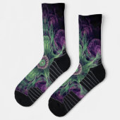 Modern Abstract fractaal Paars en groen ontwerp Sokken (Links)