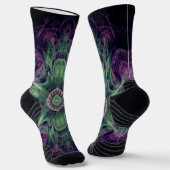 Modern Abstract fractaal Paars en groen ontwerp Sokken (Gebogen)