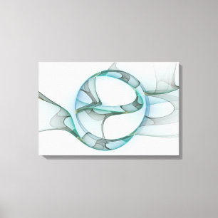 Modern Abstract Fractal Art Blue Turquoise Gray Canvas Afdruk