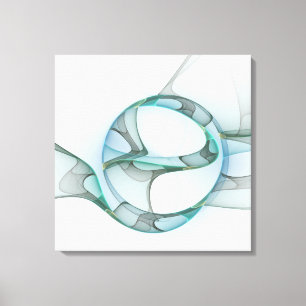 Modern Abstract Fractal Art Blue Turquoise Gray Canvas Afdruk