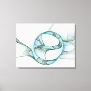 Modern Abstract Fractal Art Blue Turquoise Gray Canvas Afdruk