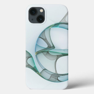 Modern Abstract Fractal Art Blue Turquoise Gray iPhone 13 Hoesje