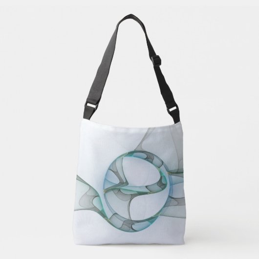 Modern Abstract Fractal Art Blue Turquoise Gray Crossbody Tas (Voorkant)