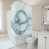 Modern Abstract Fractal Art Blue Turquoise Gray Douchegordijn (In situ)