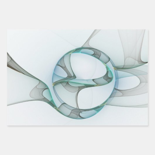 Modern Abstract Fractal Art Blue Turquoise Gray Inpakpapier Vel (Voorkant 2)