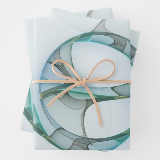 Modern Abstract Fractal Art Blue Turquoise Gray Inpakpapier Vel (In situ)