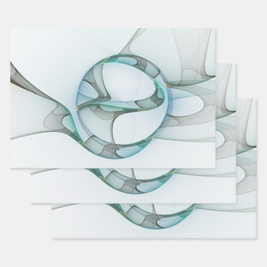 Modern Abstract Fractal Art Blue Turquoise Gray Inpakpapier Vel (Set)