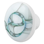 Modern Abstract Fractal Art Blue Turquoise Gray Keramische Knop (Rechts)