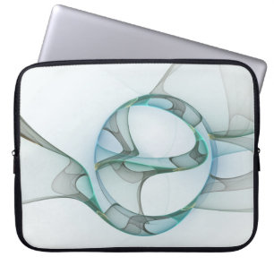Modern Abstract Fractal Art Blue Turquoise Gray Laptop Sleeve