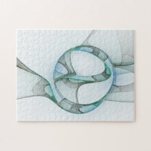 Modern Abstract Fractal Art Blue Turquoise Gray Legpuzzel