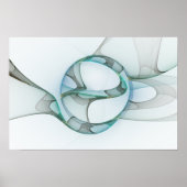 Modern Abstract Fractal Art Blue Turquoise Gray Poster (Voorkant)