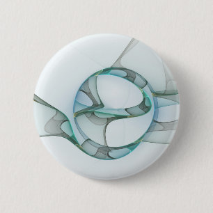 Modern Abstract Fractal Art Blue Turquoise Gray Ronde Button 5,7 Cm