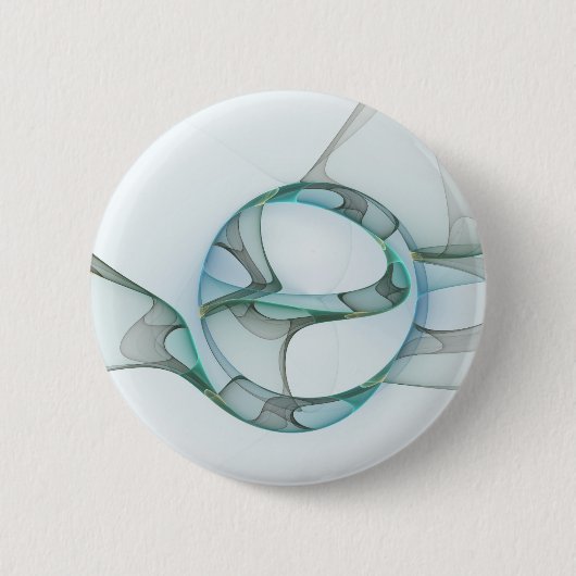Modern Abstract Fractal Art Blue Turquoise Gray Ronde Button 5,7 Cm (Voorkant)