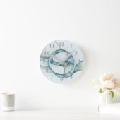 Modern Abstract Fractal Art Blue Turquoise Gray Ronde Klok (Huis)